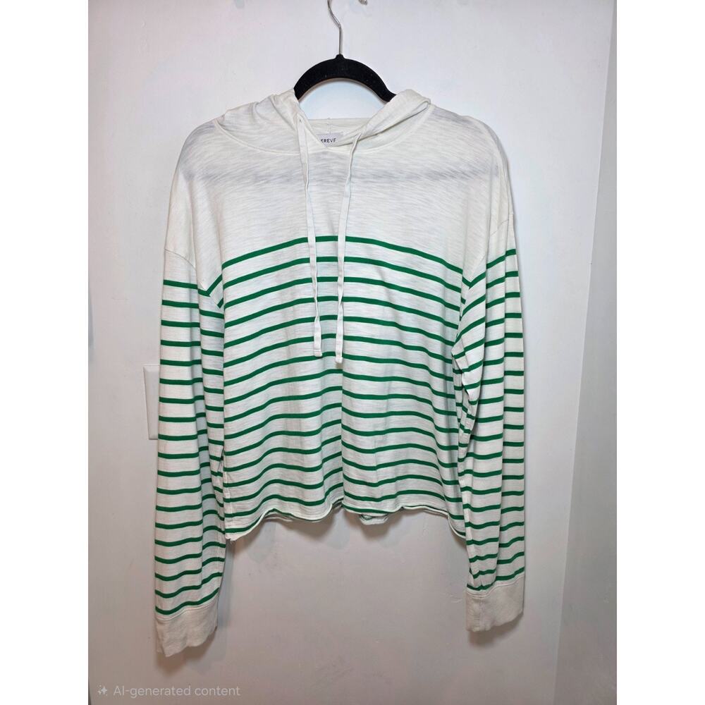 Evereve Striped Sweatshirt Hoodie Ivory Green Size L Cotton Modal